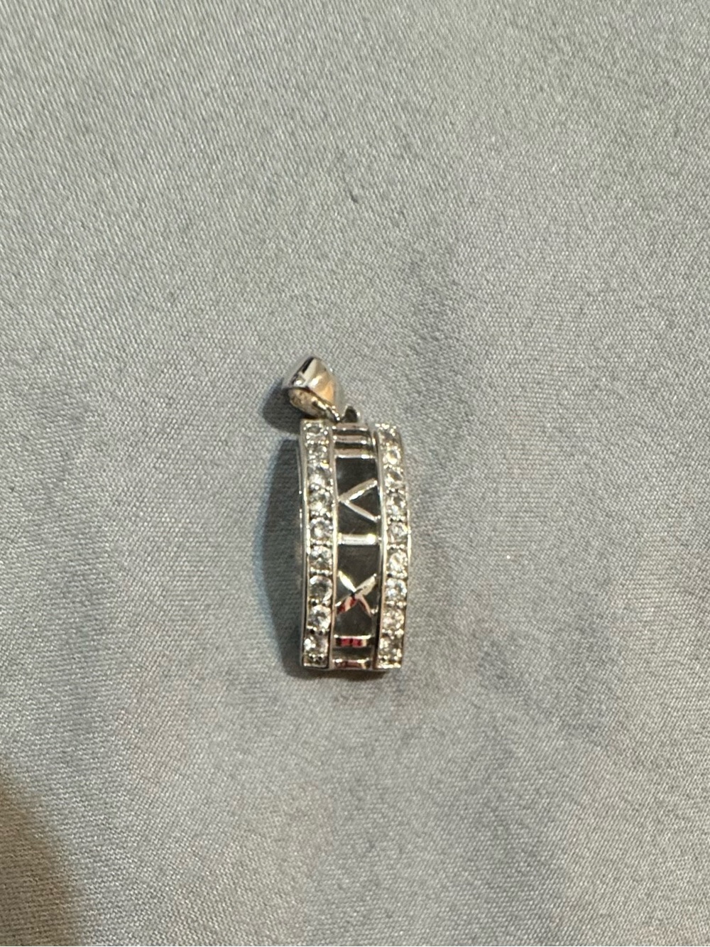 Silver 925 Roman Numeral Pavé Pendant with Clear Crystals